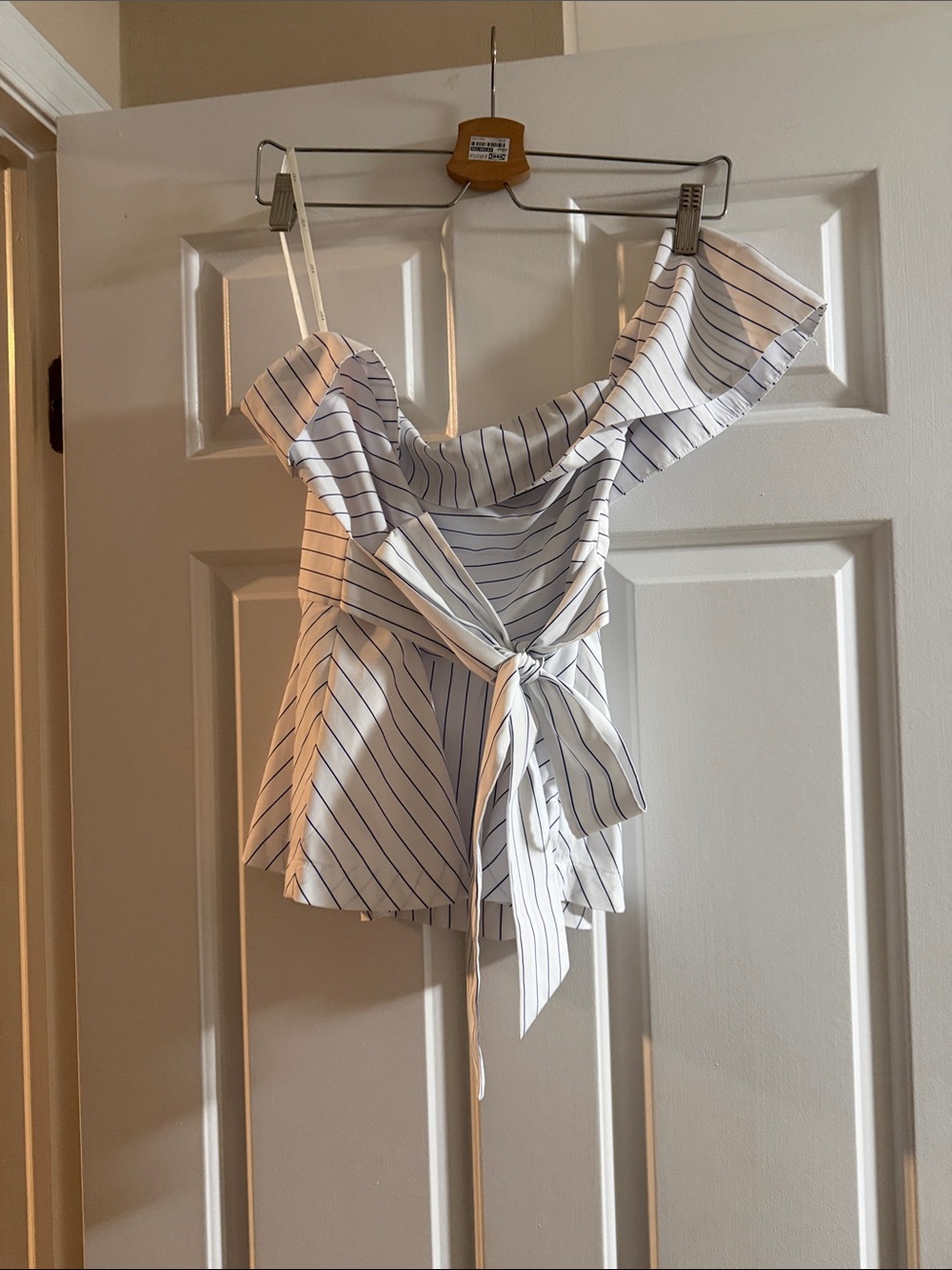 J.O.A. White Off-Shoulder Striped Tie-Front Camisole